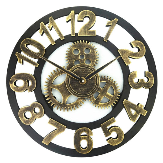 Retro Wooden Round Single-sided Gear Clock Number Wall Clock, Diameter: 45cm