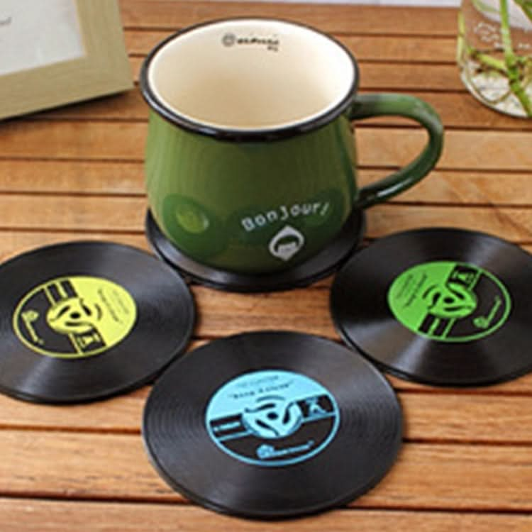 4 PCS Retro Black Vinyl CD Record Drink Coasters Home Table Cup Mat Decor Coffee Drink Placemat Tableware Spinning, Diameter: 10cm, Random Color Delivery-Reluova