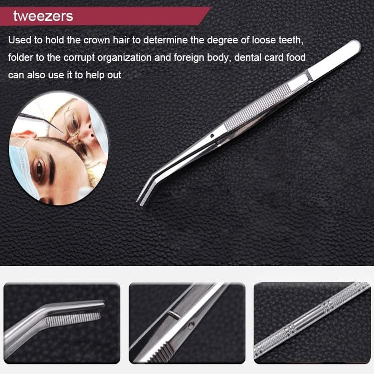 6 in 1 Dental Tool Set (Stainless Steel Probe + Hoe-shaped Dentist + Sickle Dentist + Tooth Stain Rejection Device + Dental Tweezers + Mouth Mirror)-Reluova