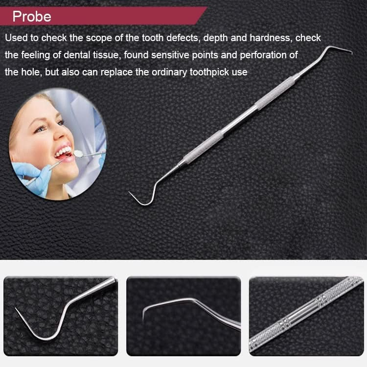 6 in 1 Dental Tool Set (Stainless Steel Probe + Hoe-shaped Dentist + Sickle Dentist + Tooth Stain Rejection Device + Dental Tweezers + Mouth Mirror)-Reluova