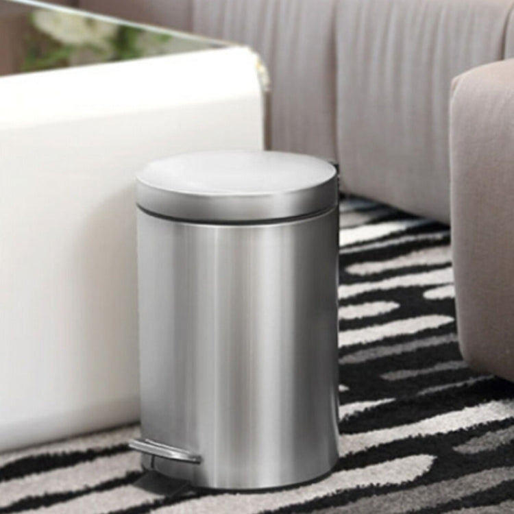 Fashion Round Stainless Steel Household Hotel Office Covered Pedal Trash Bin, Size: 5L