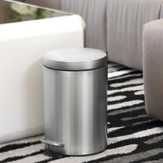 Fashion Round Stainless Steel Household Hotel Office Covered Pedal Trash Bin, Size: 5L Reluova