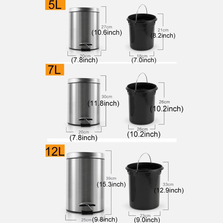 Fashion Round Stainless Steel Household Hotel Office Covered Pedal Trash Bin, Size: 5L Reluova