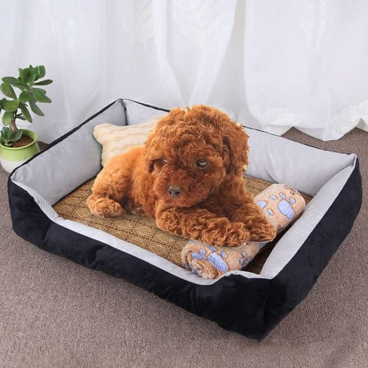 Dog Bone Pattern Big Soft Warm Kennel Pet Dog Cat Mat Blanket, with Rattan Mat & Blanket Size: S, 60×45×15cm - Reluova