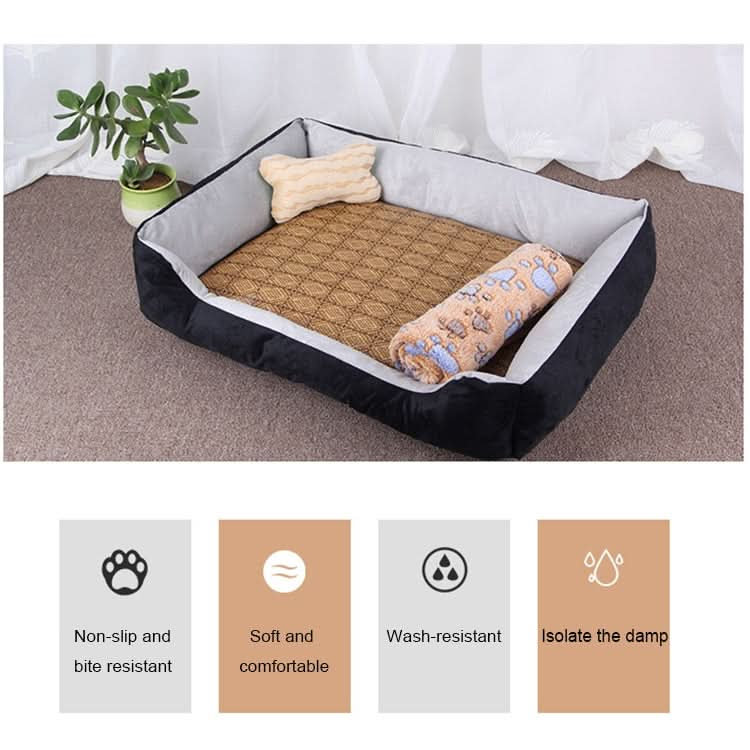 Dog Bone Pattern Big Soft Warm Kennel Pet Dog Cat Mat Blanket, with Rattan Mat & Blanket Size: S, 60×45×15cm - Reluova