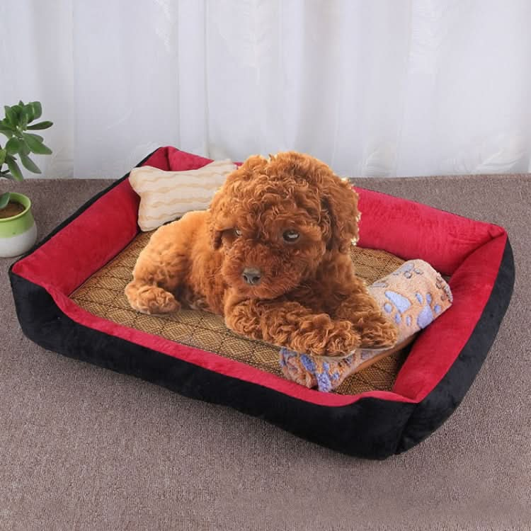 Dog Bone Pattern Big Soft Warm Kennel Pet Dog Cat Mat Blanket, with Rattan Mat & Blanket Size: S, 60×45×15cm - Reluova