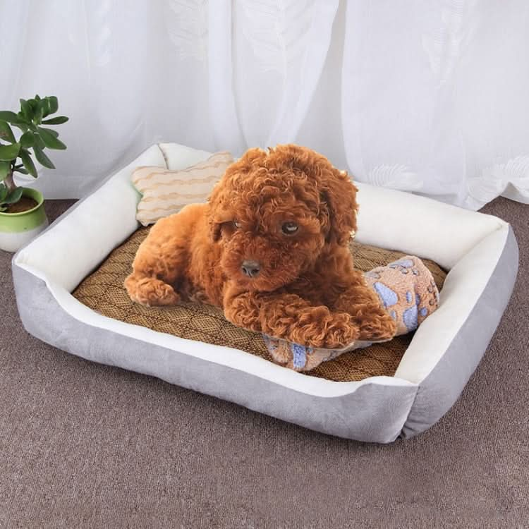 Dog Bone Pattern Big Soft Warm Kennel Pet Dog Cat Mat Blanket, with Rattan Mat & Blanket Size: S, 60×45×15cm - Reluova