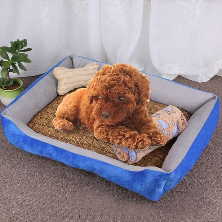 Dog Bone Pattern Big Soft Warm Kennel Pet Dog Cat Mat Blanket, with Rattan Mat & Blanket Size: S, 60×45×15cm - Reluova