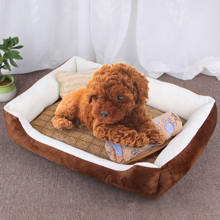 Dog Bone Pattern Big Soft Warm Kennel Pet Dog Cat Mat Blanket, with Rattan Mat & Blanket Size: S, 60×45×15cm - Reluova