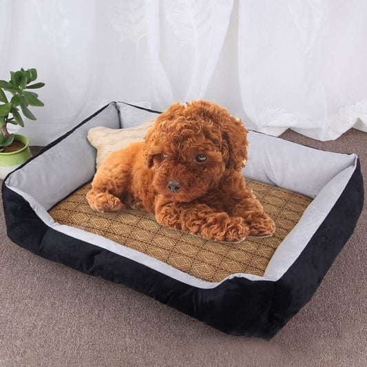 Dog Bone Pattern Big Soft Warm Kennel Pet Dog Cat Mat Blanket, with Rattan Mat Size: L, 80×60×15cm - Reluova