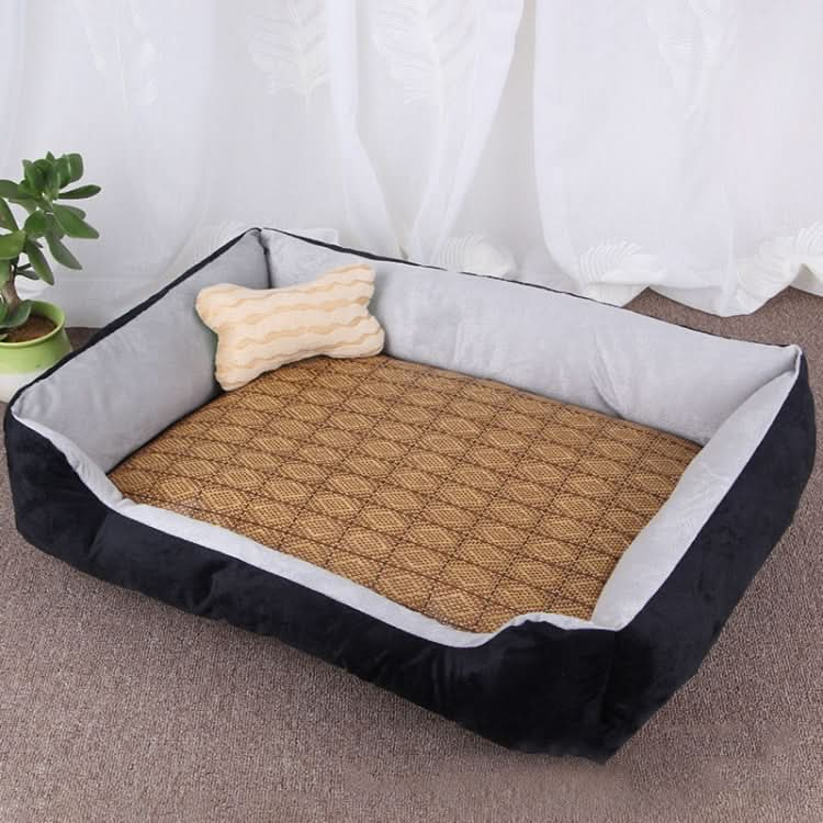 Dog Bone Pattern Big Soft Warm Kennel Pet Dog Cat Mat Blanket, with Rattan Mat Size: L, 80×60×15cm - Reluova