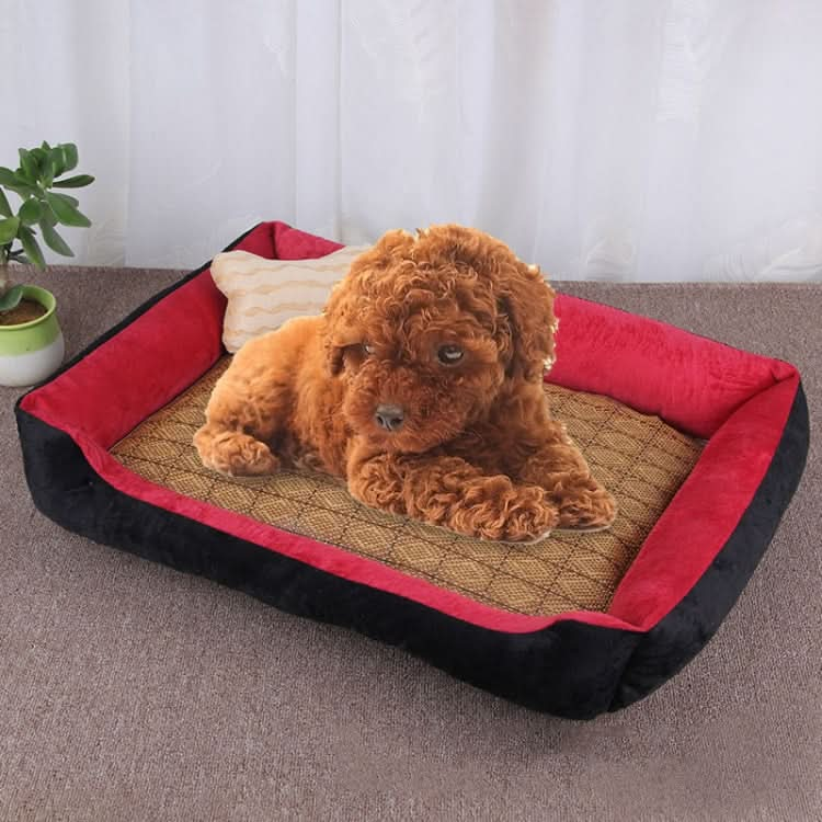 Dog Bone Pattern Big Soft Warm Kennel Pet Dog Cat Mat Blanket, with Rattan Mat Size: L, 80×60×15cm - Reluova