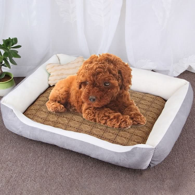 Dog Bone Pattern Big Soft Warm Kennel Pet Dog Cat Mat Blanket, with Rattan Mat Size: L, 80×60×15cm - Reluova