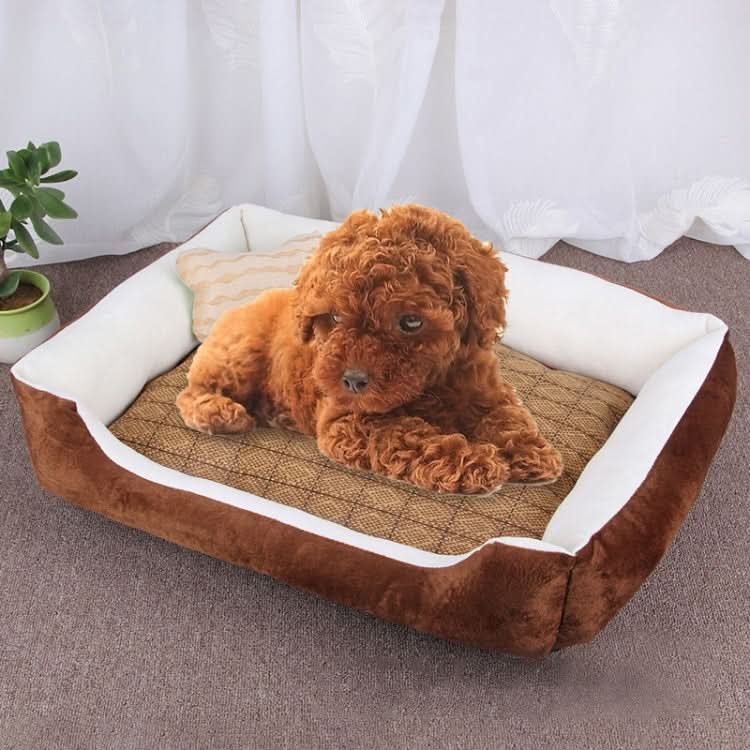 Dog Bone Pattern Big Soft Warm Kennel Pet Dog Cat Mat Blanket, with Rattan Mat Size: L, 80×60×15cm - Reluova