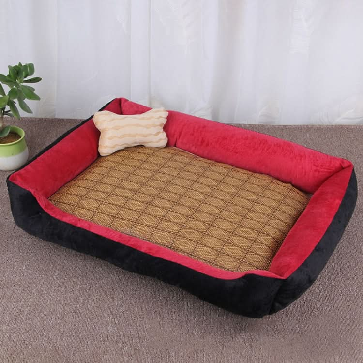 Dog Bone Pattern Big Soft Warm Kennel Pet Dog Cat Mat Blanket, with Rattan Mat Size: XS, 50×40×15cm - Reluova