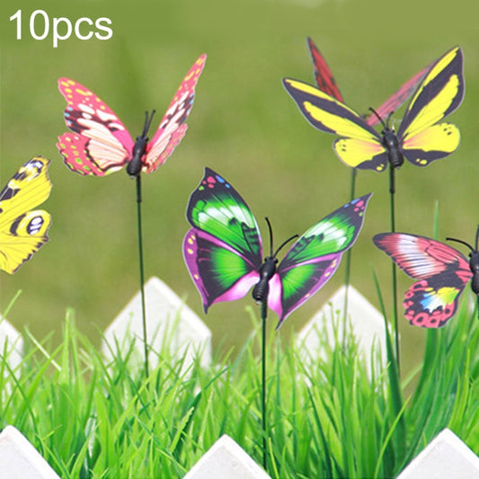 10pcs Colorful Butterflies Garden Ornament Flowerpot Plant Decor Butterfly Stick Garden Decoration Simulation Butterfly, Random Color Delivery