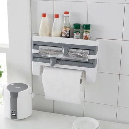 Kitchen Wall Mounted Cling Film Holder Wrap Storage Rack Hanger Rack Cutting Device, Size: 39 x 10 x 24cm - Reluova