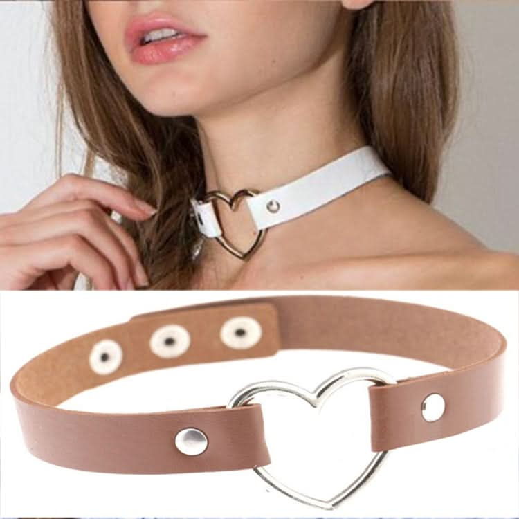 Japanese Harajuku PU Leather Heart Shape Punk Collar Fashion Female Choker Necklace, Random Color Delivery Reluova