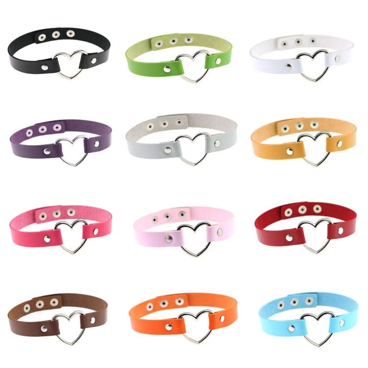 Japanese Harajuku PU Leather Heart Shape Punk Collar Fashion Female Choker Necklace, Random Color Delivery Reluova