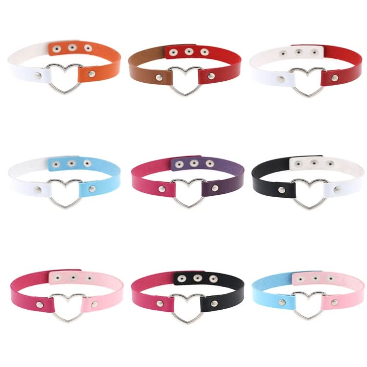 Japanese Harajuku PU Leather Heart Shape Punk Collar Fashion Female Choker Necklace, Random Color Delivery Reluova