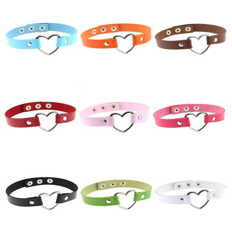 Japanese Harajuku PU Leather Heart Shape Punk Collar Fashion Female Choker Necklace, Random Color Delivery Reluova