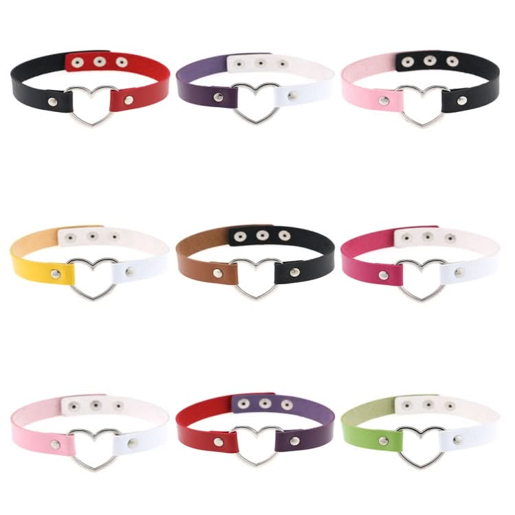 Japanese Harajuku PU Leather Heart Shape Punk Collar Fashion Female Choker Necklace, Random Color Delivery Reluova