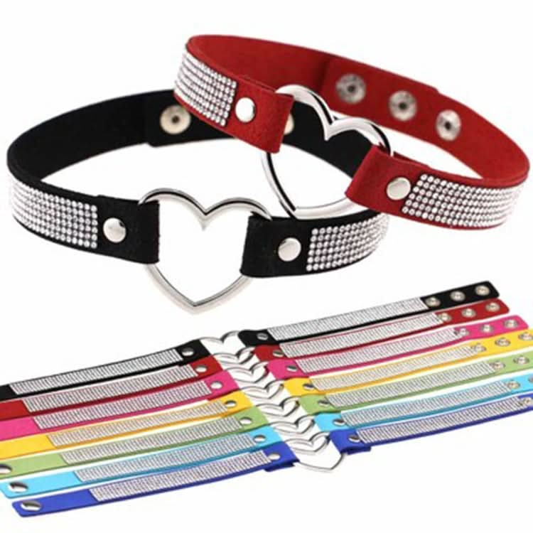 Japanese Harajuku Rhinestone Heart Shape Punk Collar Fashion Female Choker Necklace, Random Color Delivery Reluova