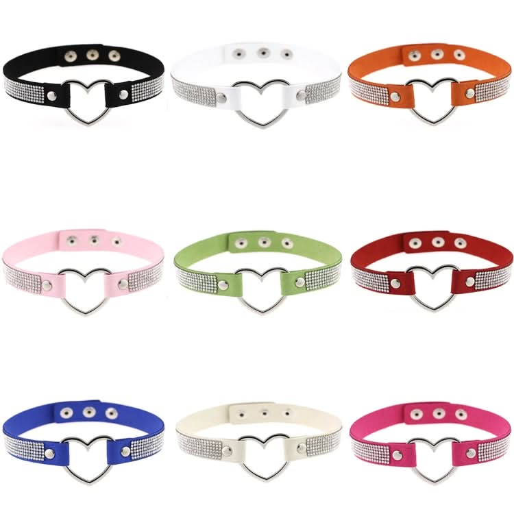 Japanese Harajuku Rhinestone Heart Shape Punk Collar Fashion Female Choker Necklace, Random Color Delivery Reluova