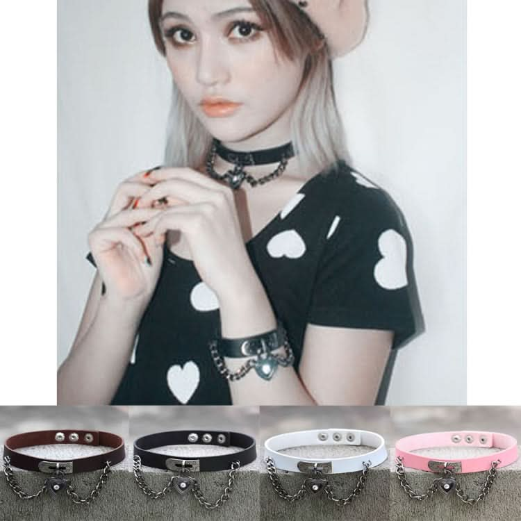 European and American Harajuku Punk Heart-shape Lock Leather Collar Choker Bracelet, Random Color Delivery Reluova