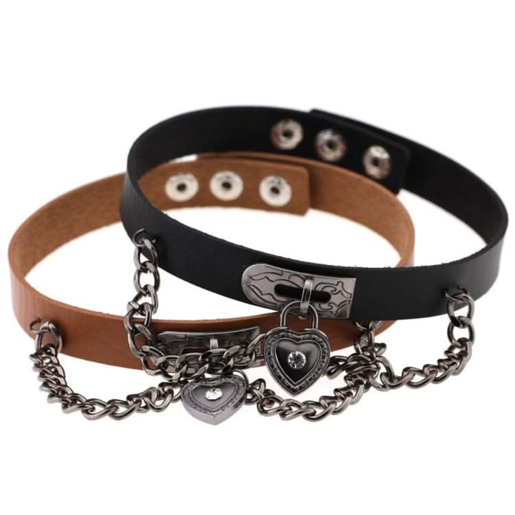 European and American Harajuku Punk Heart-shape Lock Leather Collar Choker Bracelet, Random Color Delivery Reluova