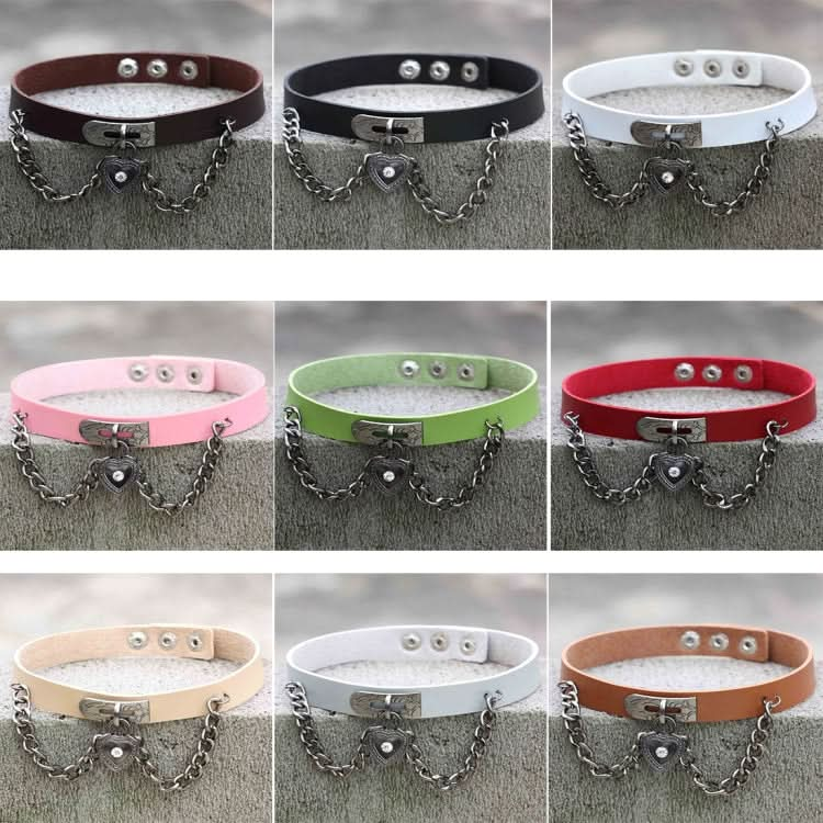 European and American Harajuku Punk Heart-shape Lock Leather Collar Choker Bracelet, Random Color Delivery Reluova