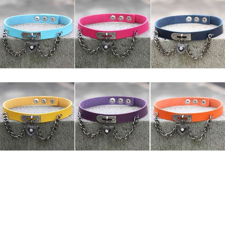 European and American Harajuku Punk Heart-shape Lock Leather Collar Choker Bracelet, Random Color Delivery Reluova