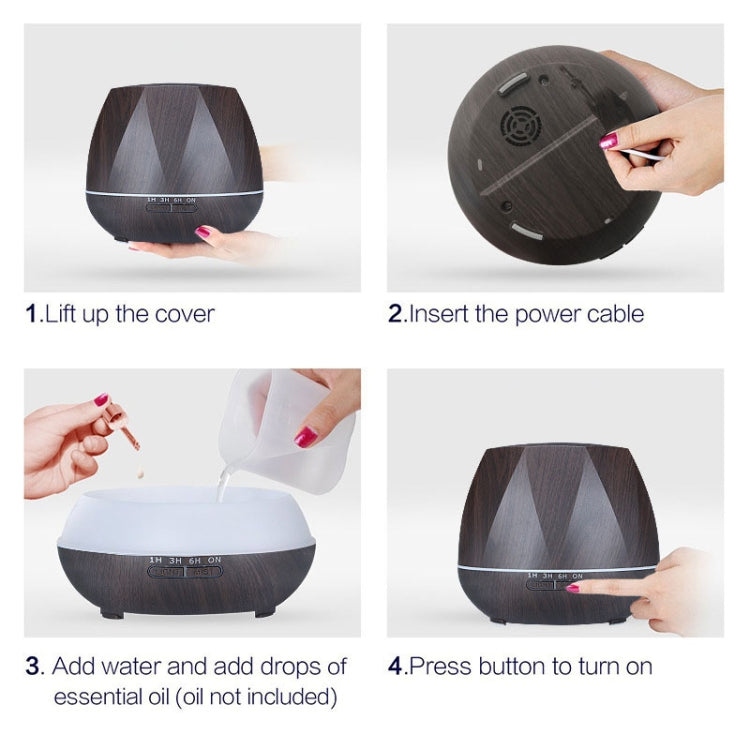 Peach Shape Wood Grain Remote Control Ultrasonic Humidifier Aromatherapy Machine Automatic Alcohol Sprayer with LED Lights, Capacity: 400mL, AU Plug (Light Wood Color)