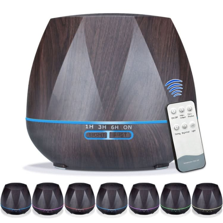 Peach Shape Wood Grain Remote Control Ultrasonic Humidifier Aromatherapy Machine Automatic Alcohol Sprayer with LED Lights, Capacity: 400mL, EU Plug (Dark Wood Color)