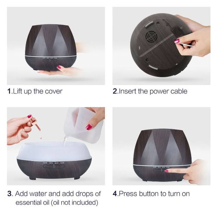 Peach Shape Wood Grain Remote Control Ultrasonic Humidifier Aromatherapy Machine Automatic Alcohol Sprayer with LED Lights, Capacity: 400mL, EU Plug (Dark Wood Color) Reluova