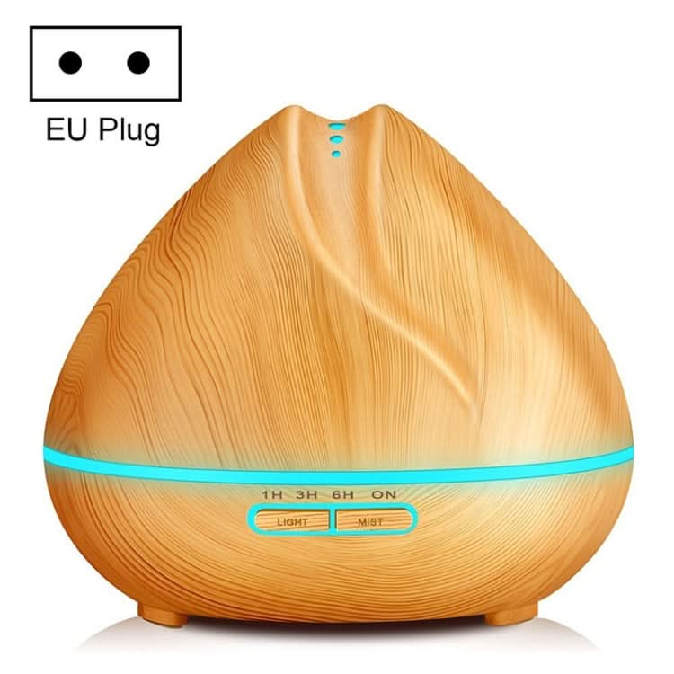 Peach Shape Wood Grain Remote Control Ultrasonic Humidifier Aromatherapy Machine Automatic Alcohol Sprayer with LED Lights, Capacity: 400mL, EU Plug (Dark Wood Color)