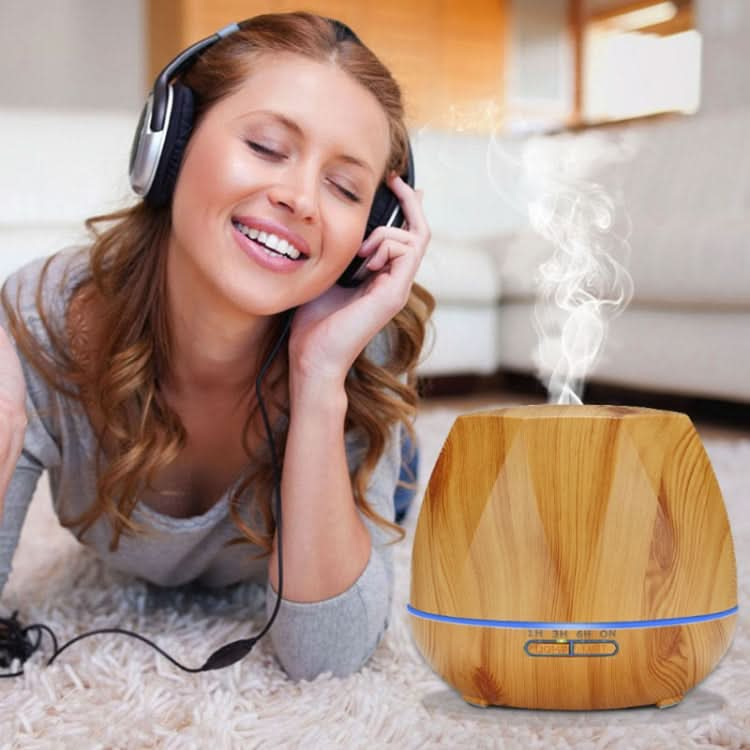 Diamond Wood Grain Remote Control Ultrasonic Humidifier Aromatherapy Machine Automatic Alcohol Sprayer with LED Lights, Capacity: 400mL, US Plug (Light Wood Color)