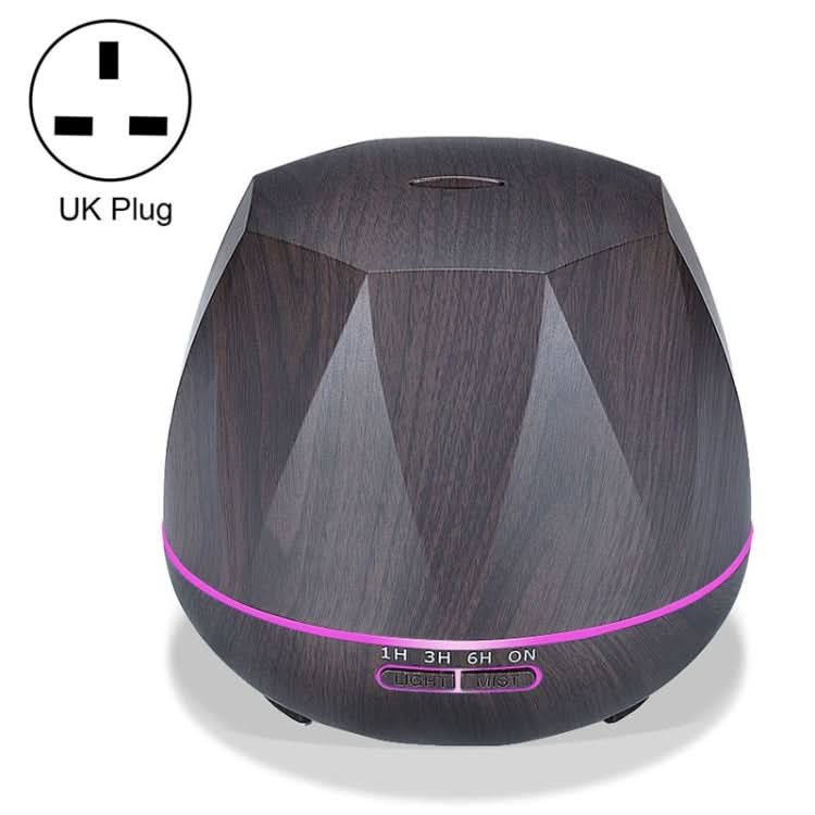 Peach Shape Wood Grain Remote Control Ultrasonic Humidifier Aromatherapy Machine Automatic Alcohol Sprayer with LED Lights, Capacity: 400mL, UK Plug (Dark Wood Color)