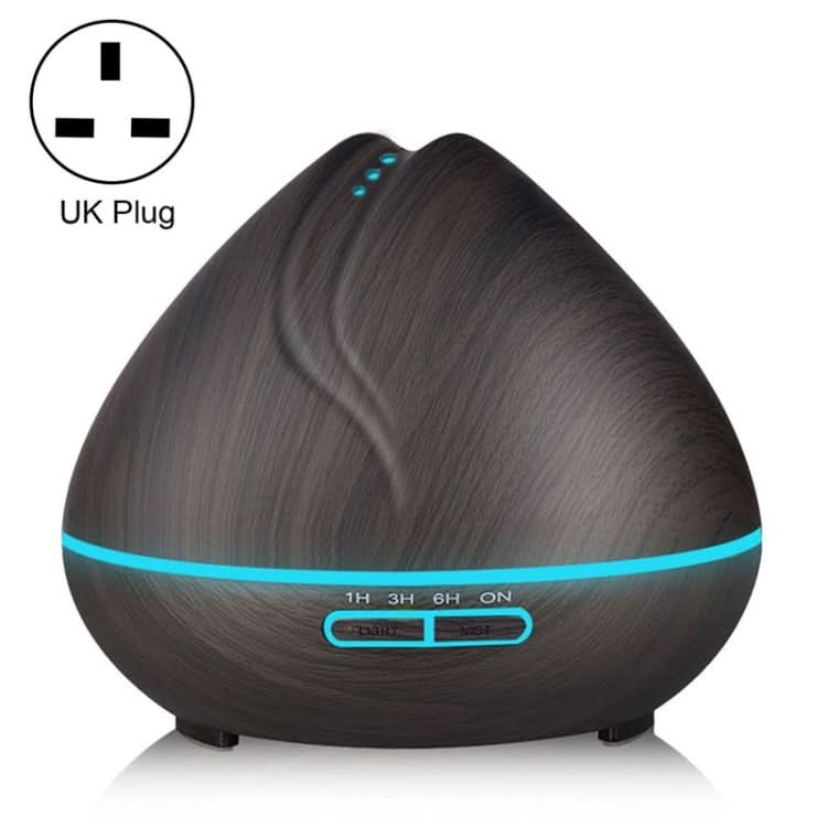 Peach Shape Wood Grain Remote Control Ultrasonic Humidifier Aromatherapy Machine Automatic Alcohol Sprayer with LED Lights, Capacity: 400mL, UK Plug (Dark Wood Color) Reluova