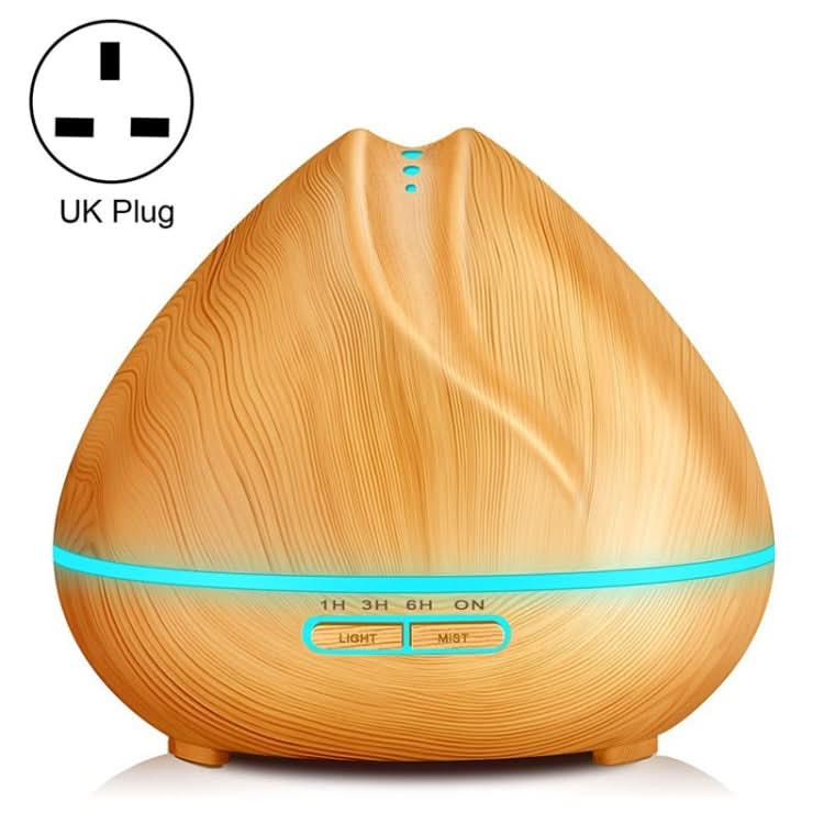 Peach Shape Wood Grain Remote Control Ultrasonic Humidifier Aromatherapy Machine Automatic Alcohol Sprayer with LED Lights, Capacity: 400mL, UK Plug (Dark Wood Color) Reluova