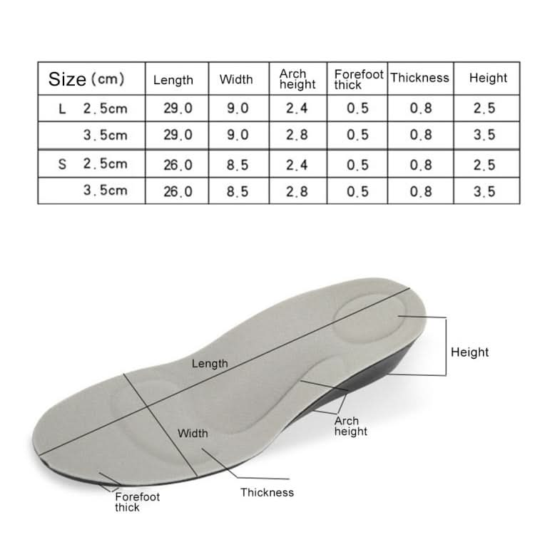 2.5cm PU Breathable Sport Height Increase Insoles, Size: L-Reluova