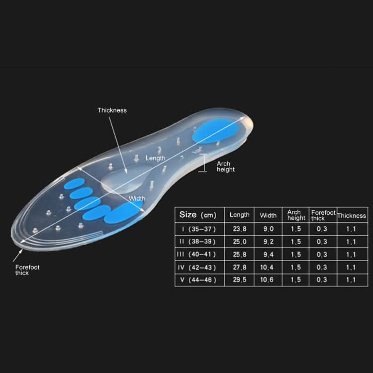 1 Pair Transparent Cushioning Silica Gel Insoles  Size: 35-37yards