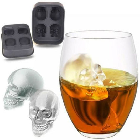 Halloween 3D Skull Head Ice Cube Mold Home Bar Silicone 4 Lattice Ice Cube Biscuit Cake Chocolate Maker Moulds - Reluova