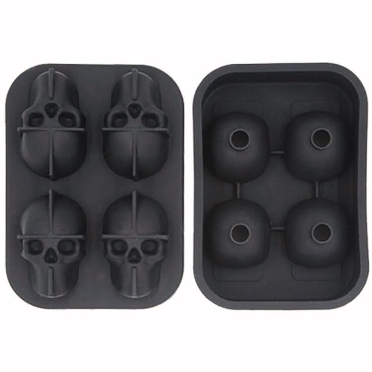 Halloween 3D Skull Head Ice Cube Mold Home Bar Silicone 4 Lattice Ice Cube Biscuit Cake Chocolate Maker Moulds - Reluova