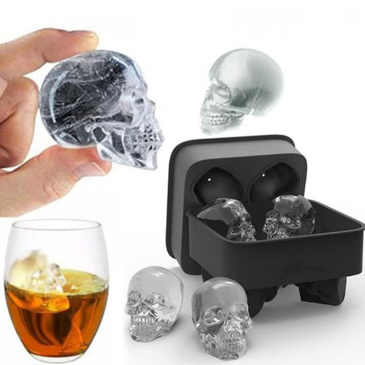 Halloween 3D Skull Head Ice Cube Mold Home Bar Silicone 4 Lattice Ice Cube Biscuit Cake Chocolate Maker Moulds - Reluova