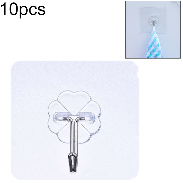 10pcs PVC + Stainless Steel Thick Plum Shape Seamless Adhesive Hook Waterproof Transparent Strong Stick Hook Kitchen Wall Mount