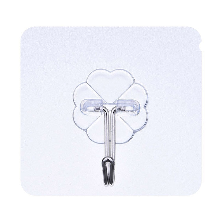 10pcs PVC + Stainless Steel Thick Plum Shape Seamless Adhesive Hook Waterproof Transparent Strong Stick Hook Kitchen Wall Mount