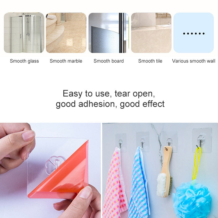 10pcs PVC + Stainless Steel Thick Plum Shape Seamless Adhesive Hook Waterproof Transparent Strong Stick Hook Kitchen Wall Mount