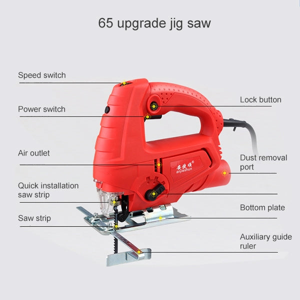 220V Jig Saw Electric Saw Woodworking Electric Tools Multifunction Chainsaw Hand Saws Wood Cutting Machine With Laser & 10 Saw Blade, EU plug-Reluova