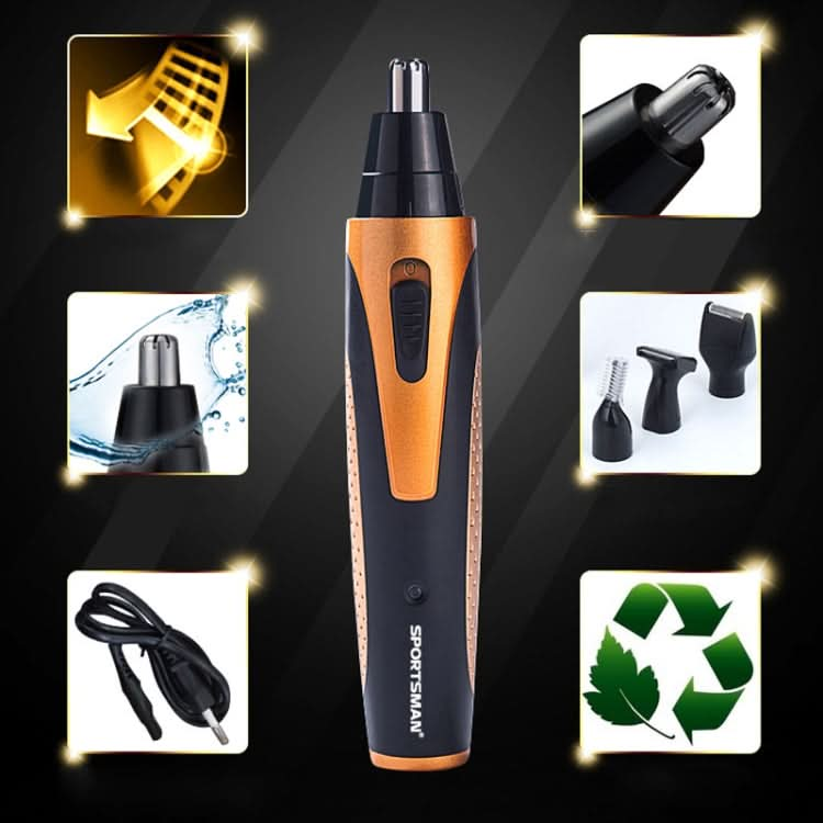 SPORTSMAN Four-in-one Electric Rechargeable Ear Nose Trimmer Beard Face Shaver Eyebrows Hair Trimmer For Men, EU Plug(gold) Reluova